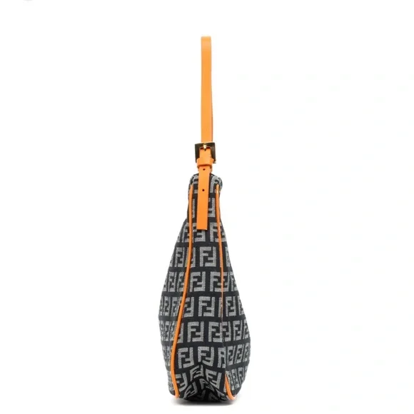 New Auth Fendi zucchino Monogram mini hobo Shoulder Bag orange black logo canvas - Picture 4 of 16